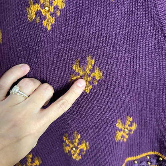 Vintage Maggie Lawrence Purple & Gold Grannycore Button Up Cardigan Sz 2X - Picture 5 of 8